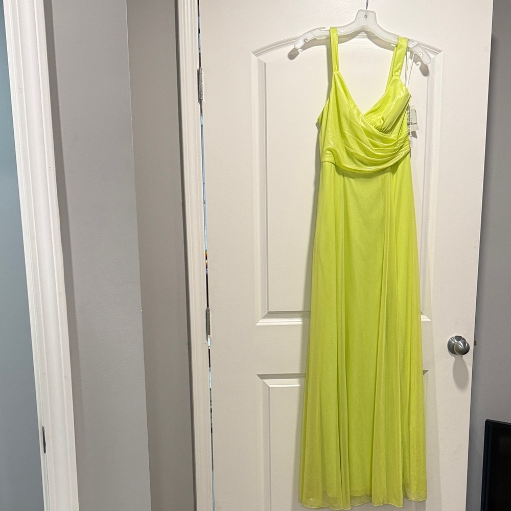 Neon Lime Draped Maxi Dress - Sleeveless Elegant Gown